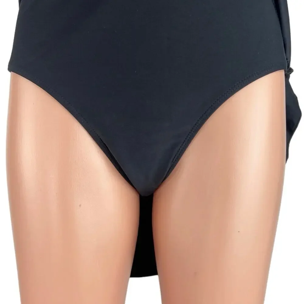 Shekini Black Ruffles Ruched Side Swimsuit Bottom Mini Pencil Swim Skirt Size L